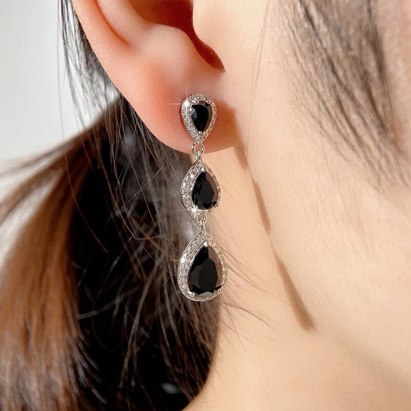Trendy Geometric Shaped Dangle Earrings In Black